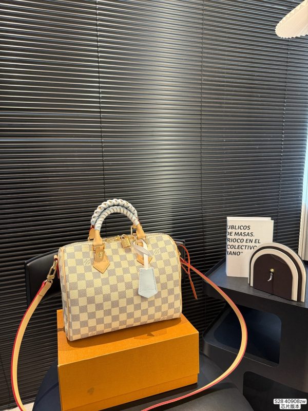 LV Speedy 25 White Checkered Handbag
