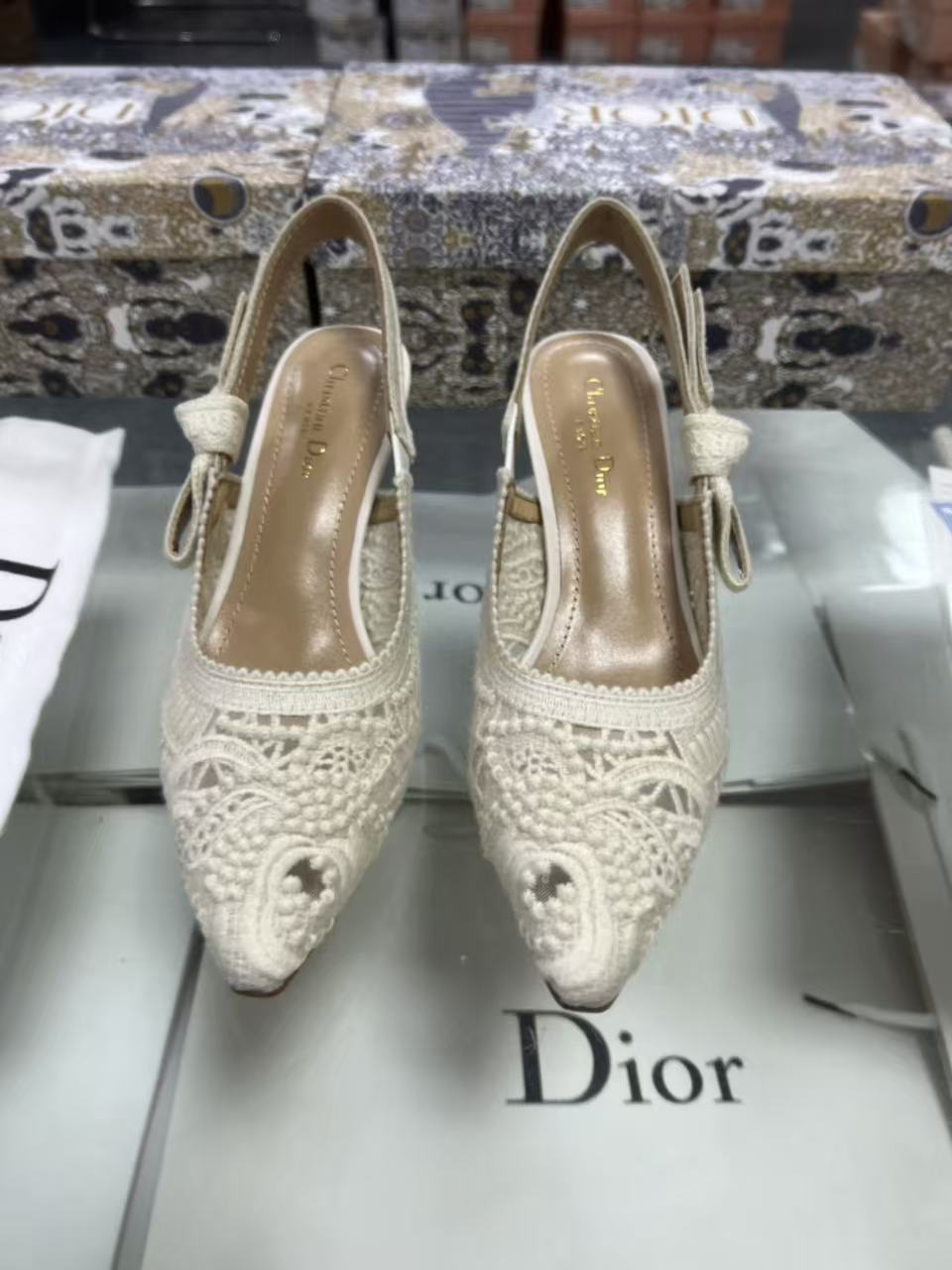 Dior J'Adior Embroidered Lace Halter Heels Slide Sandal 7A - Image 10
