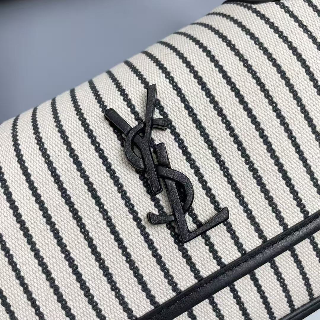 Saint Laurent YSL Cotton Canvas Striped Shoulder Bag - Image 5