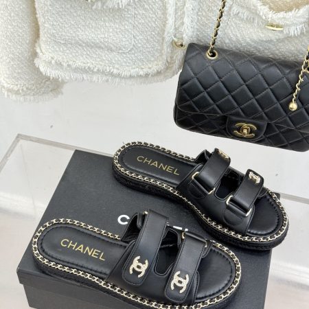 Chanel Black CC Double Breasted Flat Slippers Sandals - Image 2