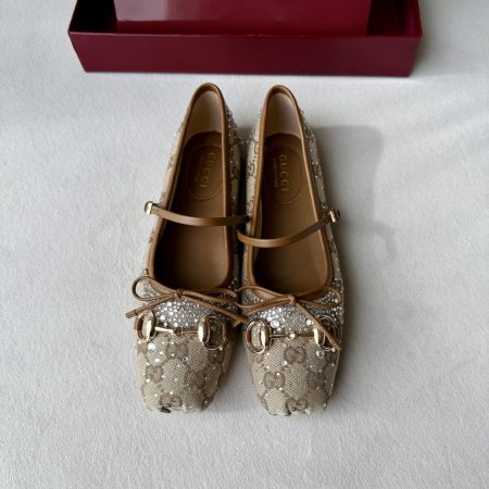 Gucci Women's GG Crystal Gucci Horsebit Ballet Flat in Beige - Image 1