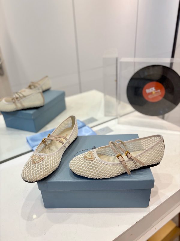 Prada Macramé mesh Mary Jane flats