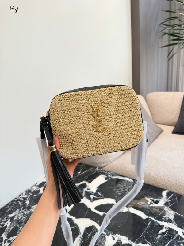 Saint Laurent Lou Raffia Crossbody Camera Bag