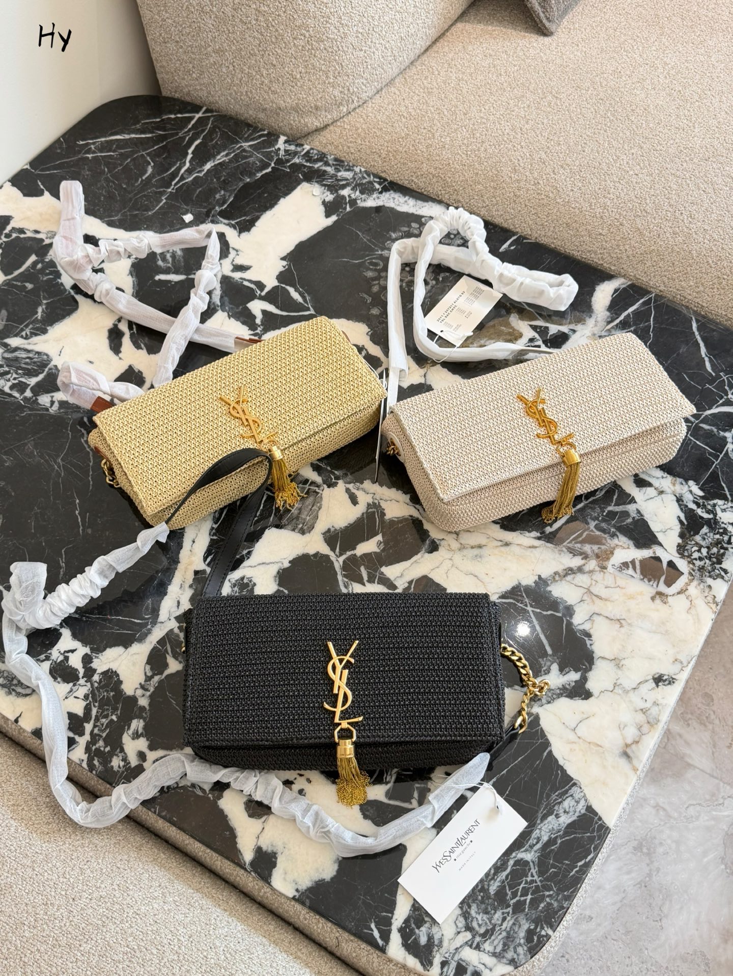 Saint Laurent Nero Raffia Kate Shoulder Bag - Image 1