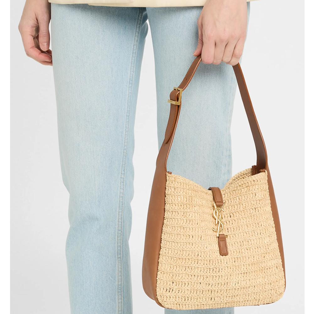 YSL Saint Laurent Le 5 à 7 Supple Small Leather-trimmed Raffia Shoulder Bag - Image 2
