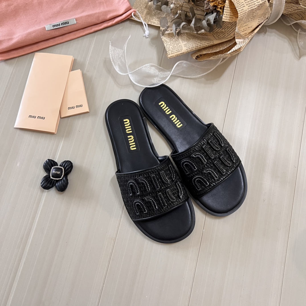Miu Miu 26p Woven Flat Sandals - Image 1