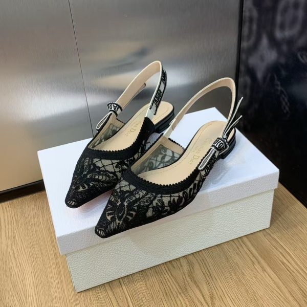 Dior Embroidered Sandals Slingback Flat Mules Black