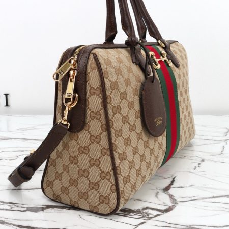 Gucci Borsetto Medium Boston Bag in Sand and Brown GG Canvas - Image 6