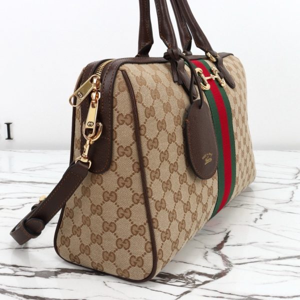 Gucci Borsetto Medium Boston Bag in Sand and Brown GG Canvas