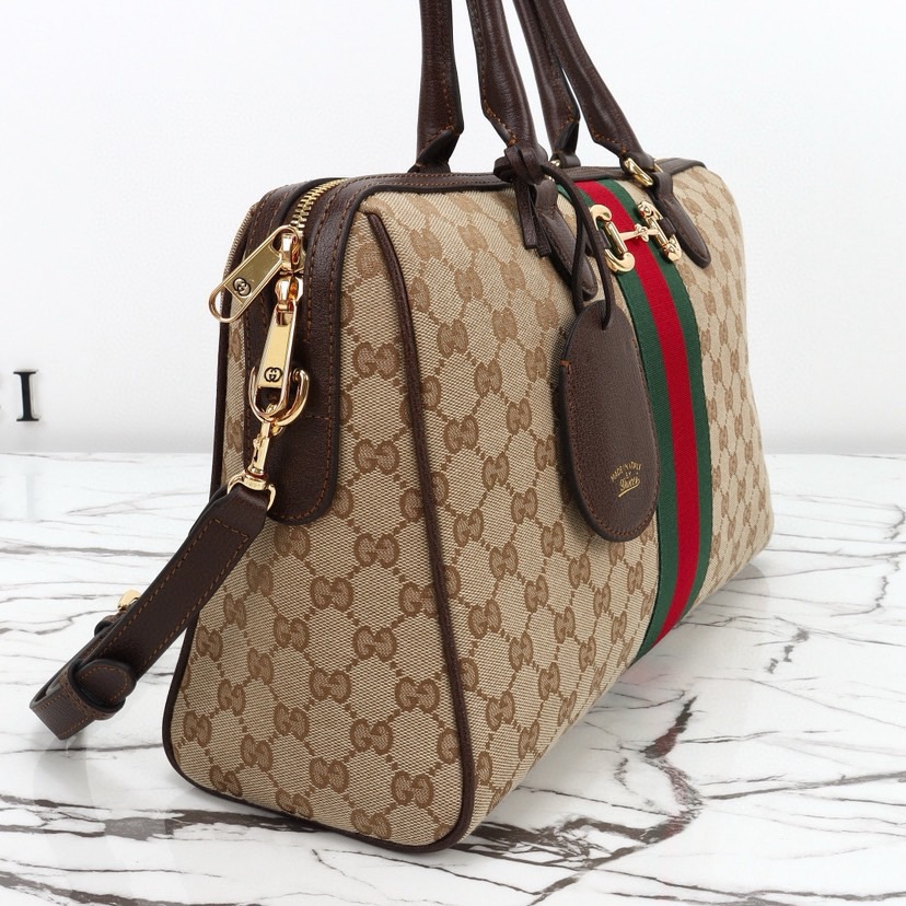 Gucci Borsetto Medium Boston Bag in Sand and Brown GG Canvas - Image 6