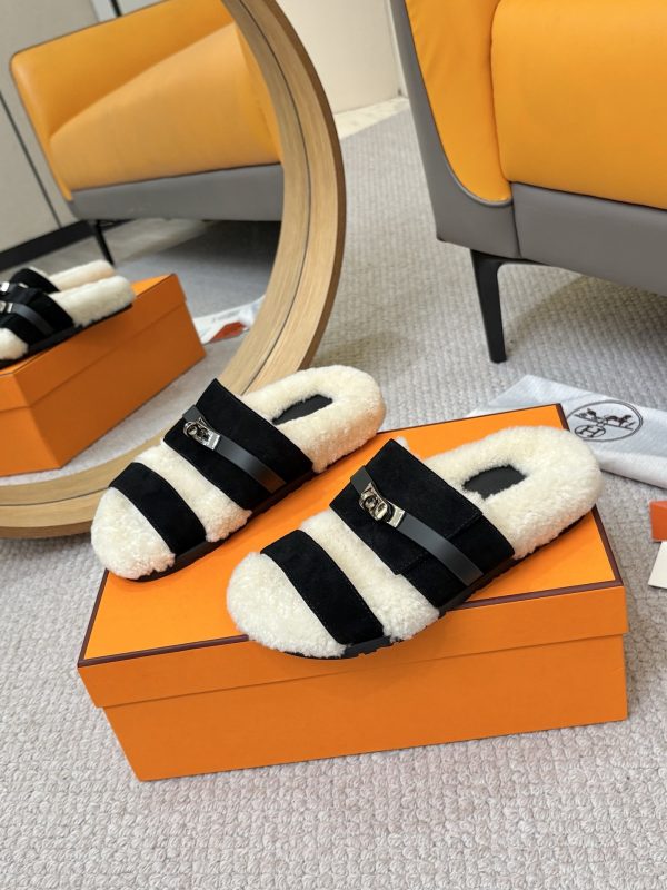 Hermès Furry Slippers
