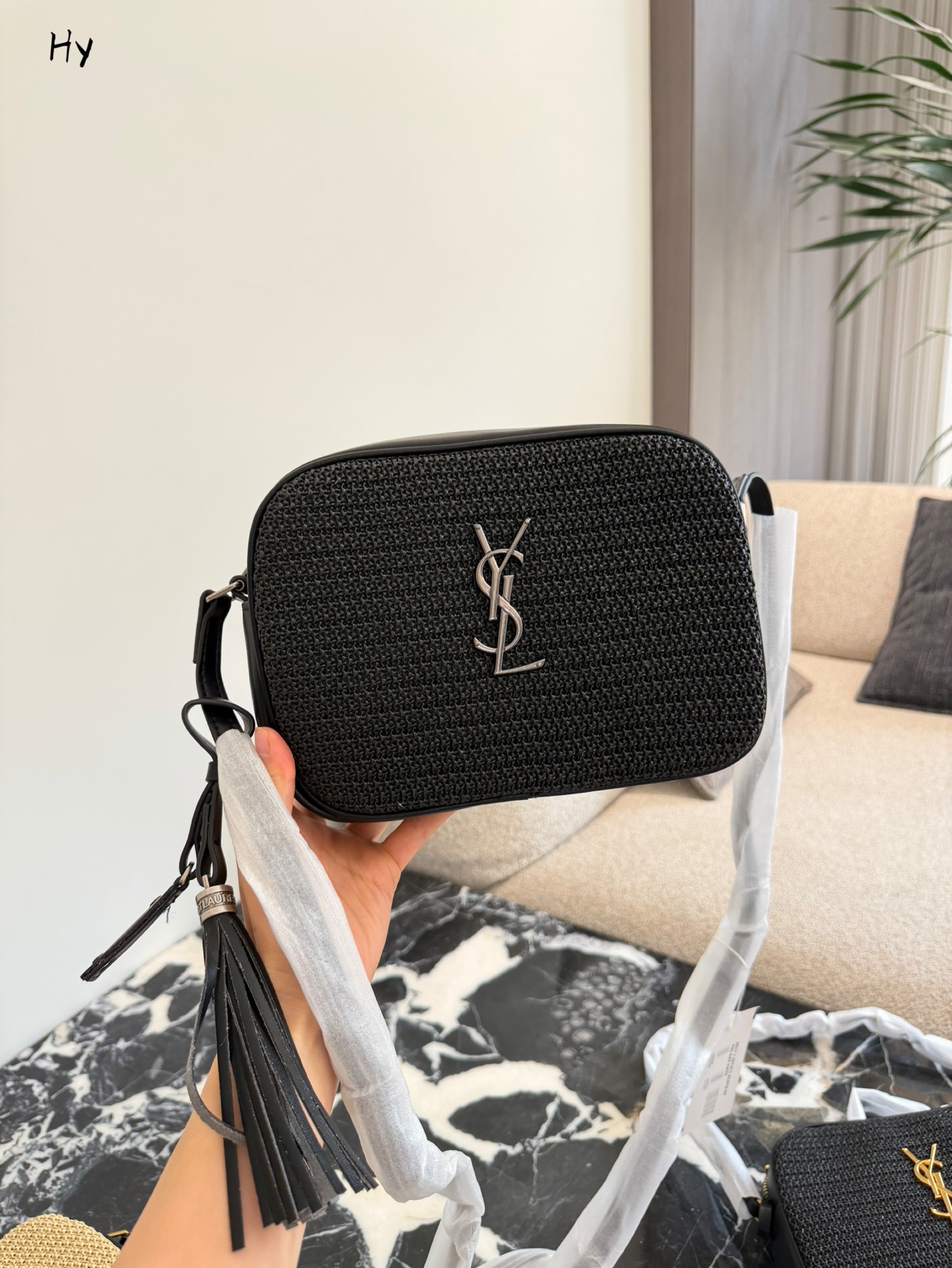 Saint Laurent Lou Raffia Crossbody Camera Bag - Image 3