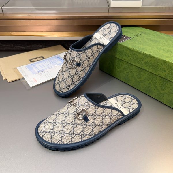 Gucci Monogram Horsebit Men Flat Mules