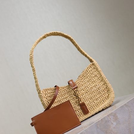 SAINT LAURENT Raffia Calfskin Le Mini Hobo Natural