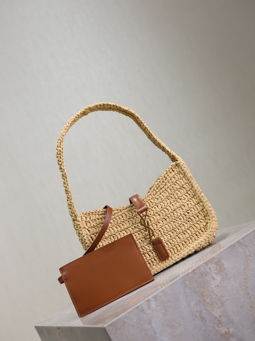 SAINT LAURENT Raffia Calfskin Le Mini Hobo Natural - Image 1