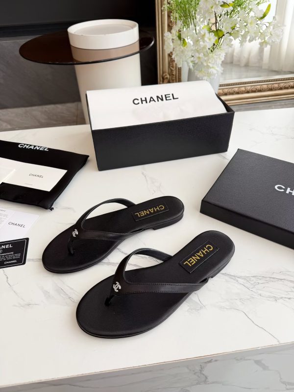 Chanel Black Thong CC Sandals