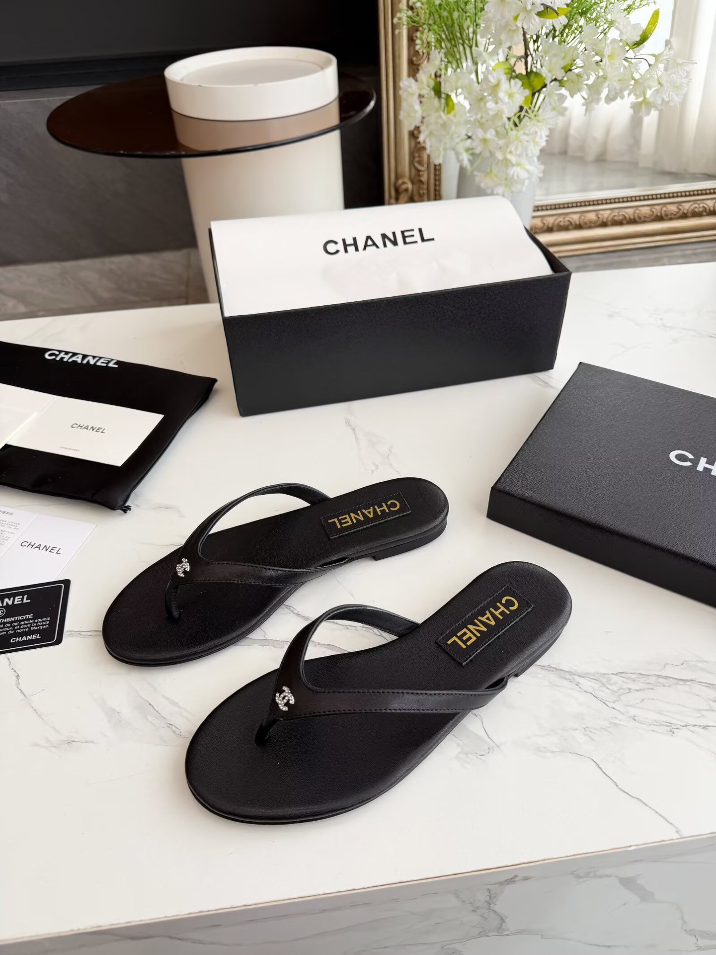 Chanel Black Thong CC Sandals - Image 3