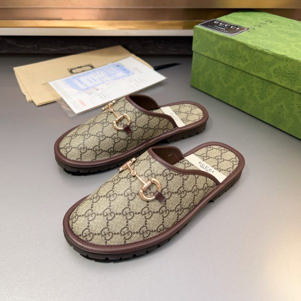 Gucci Monogram Horsebit Men Flat Mules