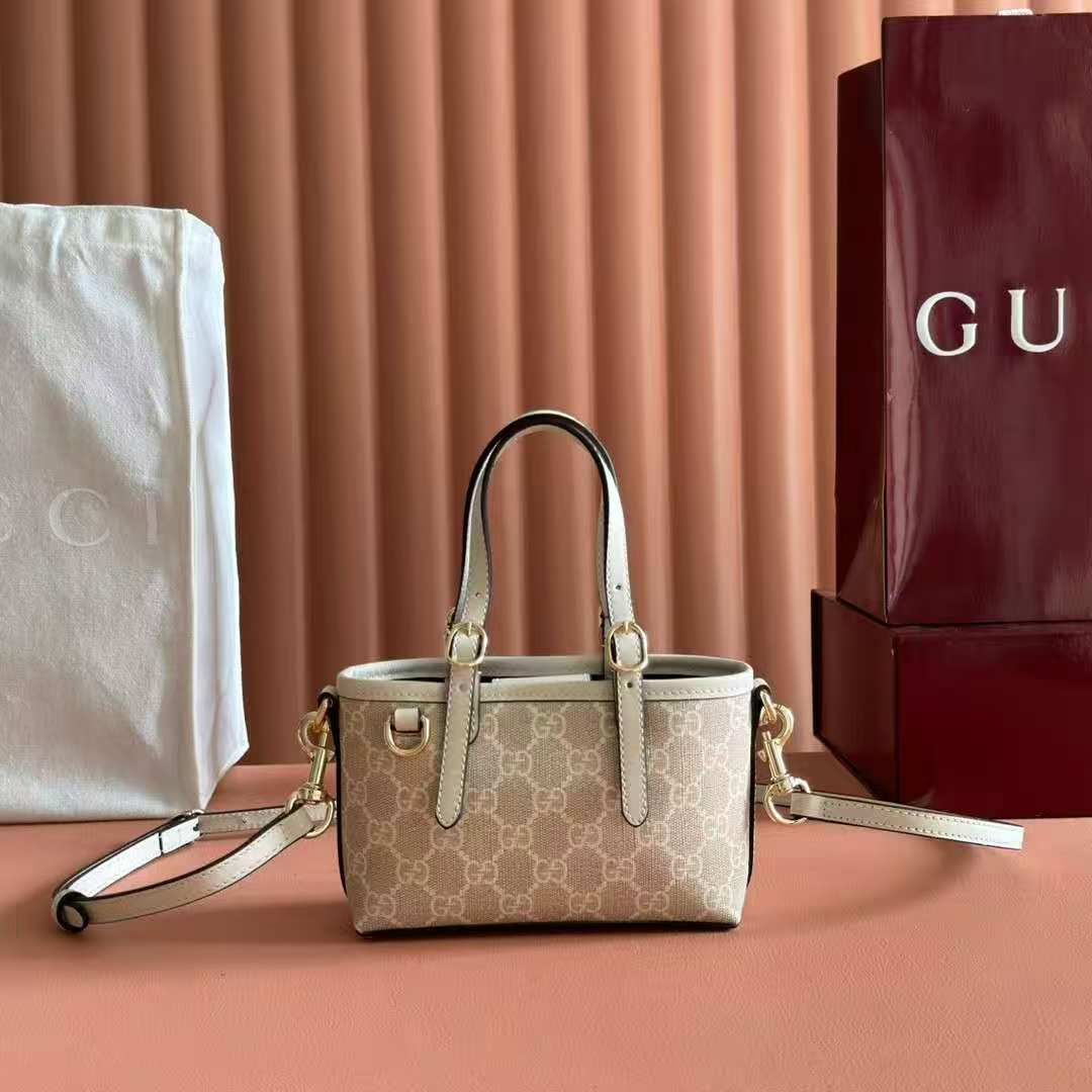 Gucci GG Emblem Mini Bag in Beige and White GG Fabric - Image 1