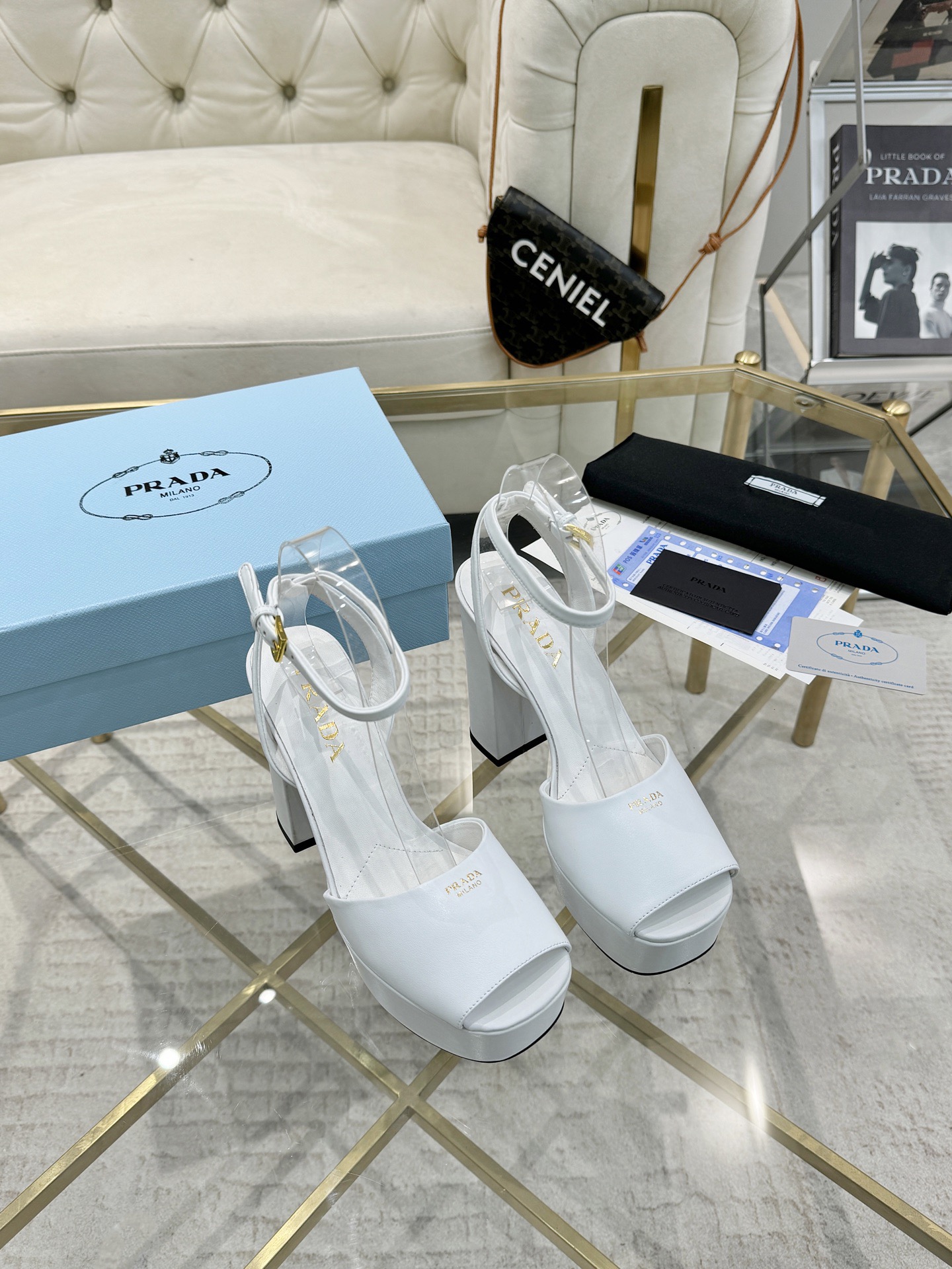Prada Buckle Square-Heel Sandals - Image 6