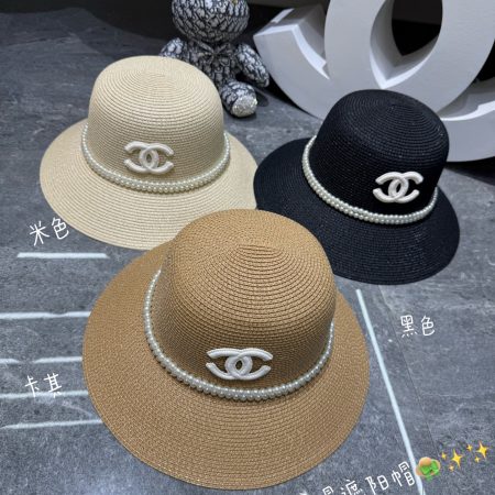 Chanel Pearl-Adorned Straw Hat