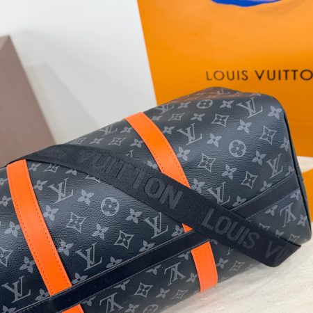 LV Keepall Bandoulière 45 Monogram Eclipse Sunrise Orange Bag - Image 6