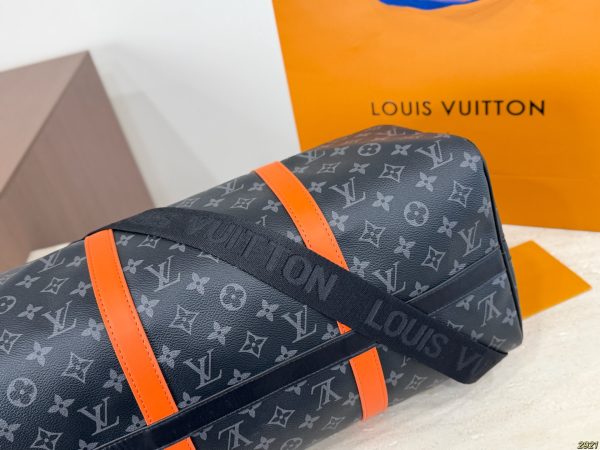 LV Keepall Bandoulière 45 Monogram Eclipse Sunrise Orange Bag