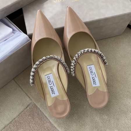 Jimmy Choo Bing 100 Ballet Pink Patent Leather Mules with Crystal Strap - Image 6