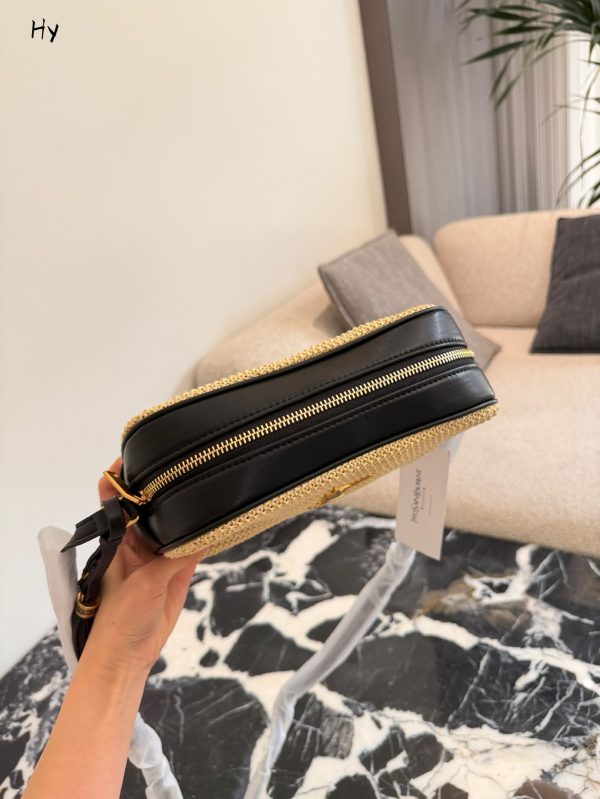 Saint Laurent Lou Raffia Crossbody Camera Bag