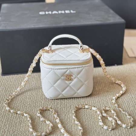 Chanel Lambskin Quilted Top Handle Mini Vanity Case With Chain Light Pink - Image 2
