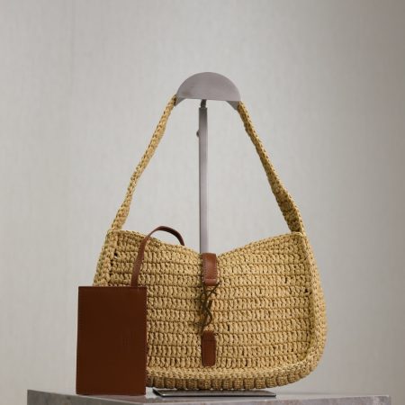 SAINT LAURENT Raffia Calfskin Le Mini Hobo Natural - Image 4