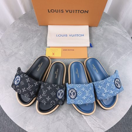 LV Pool Pillow Denim Flat Comfort Mules - Image 1