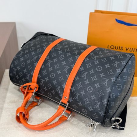 LV Keepall Bandoulière 45 Monogram Eclipse Sunrise Orange Bag - Image 8