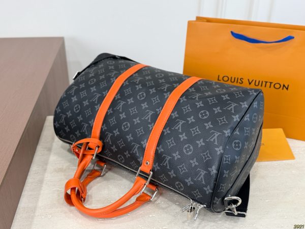 LV Keepall Bandoulière 45 Monogram Eclipse Sunrise Orange Bag