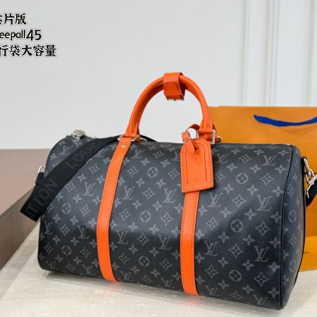 LV Keepall Bandoulière 45 Monogram Eclipse Sunrise Orange Bag - Image 5