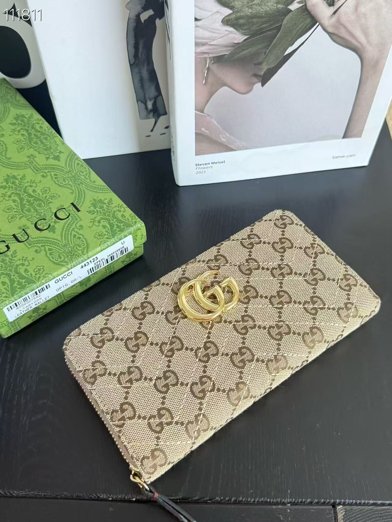 Gucci Marmont Zip Around Wallet in Sand and Brown GG Canvas - Image 2