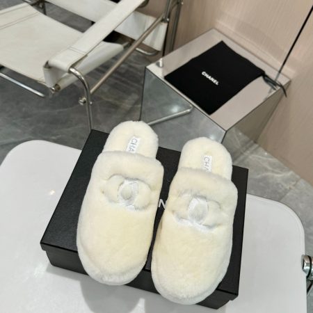 Chanel Fuzzy-Topped Slippers - Image 1