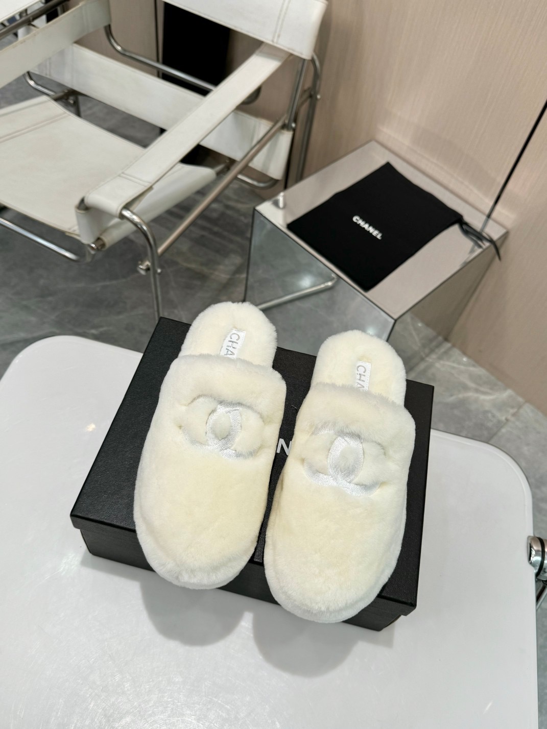 Chanel Fuzzy-Topped Slippers - Image 1