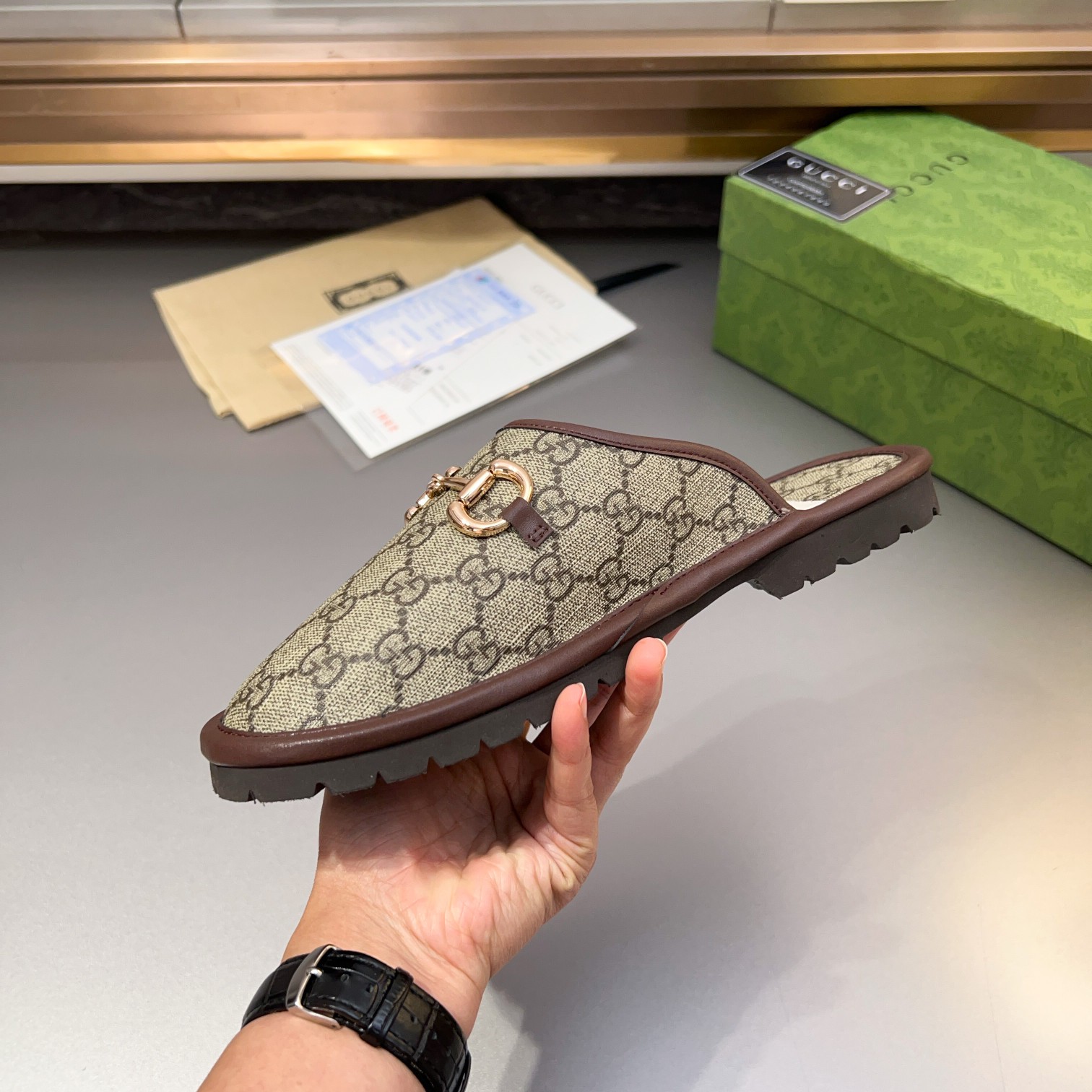 Gucci Monogram Horsebit Men Flat Mules - Image 9