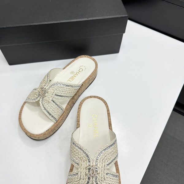 Chanel Raffia CC Platform Sandals