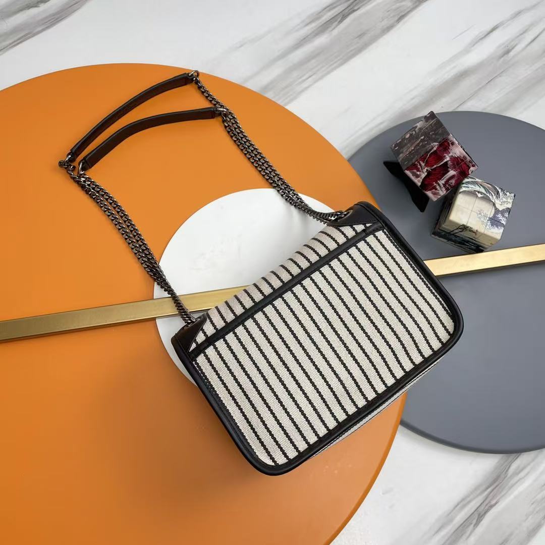 Saint Laurent YSL Cotton Canvas Striped Shoulder Bag - Image 2