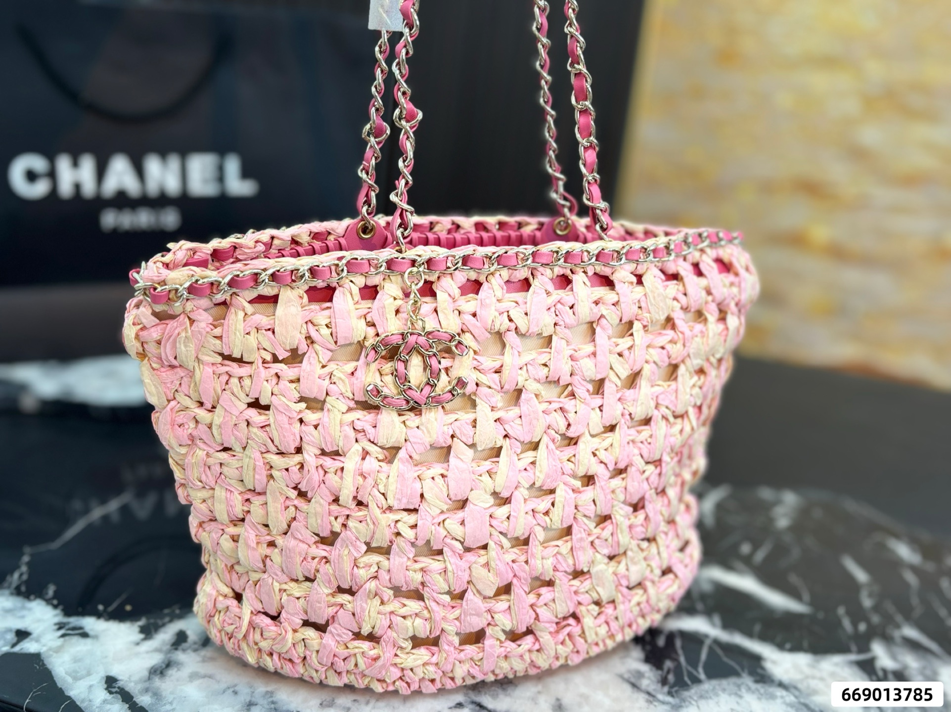 Chanel 23P Chain-Handled Woven Bag - Image 1