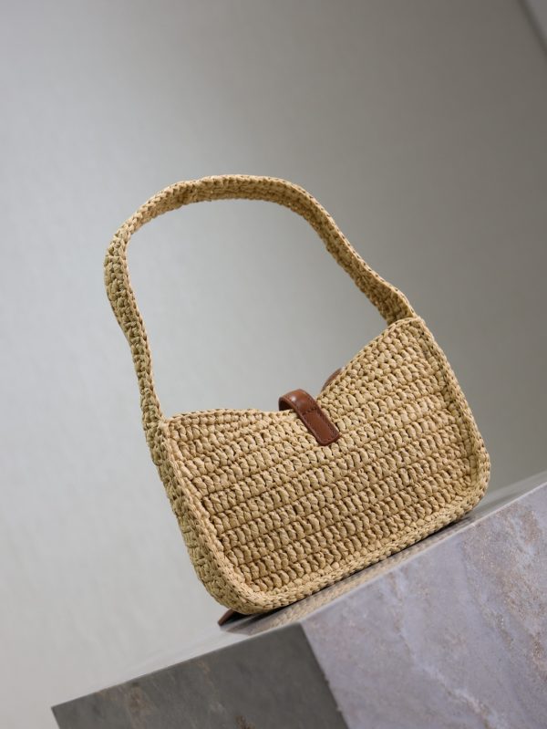 SAINT LAURENT Raffia Calfskin Le Mini Hobo Natural