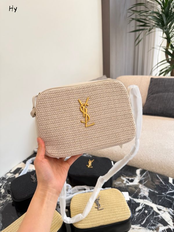 Saint Laurent Lou Raffia Crossbody Camera Bag