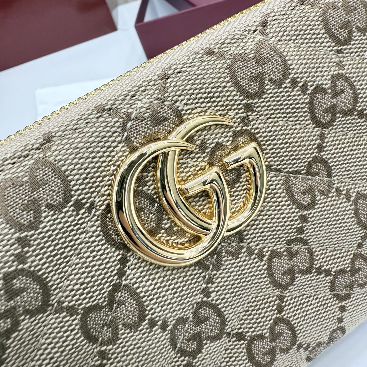 Gucci Marmont Zip Around Wallet in Sand and Brown GG Canvas - Image 9