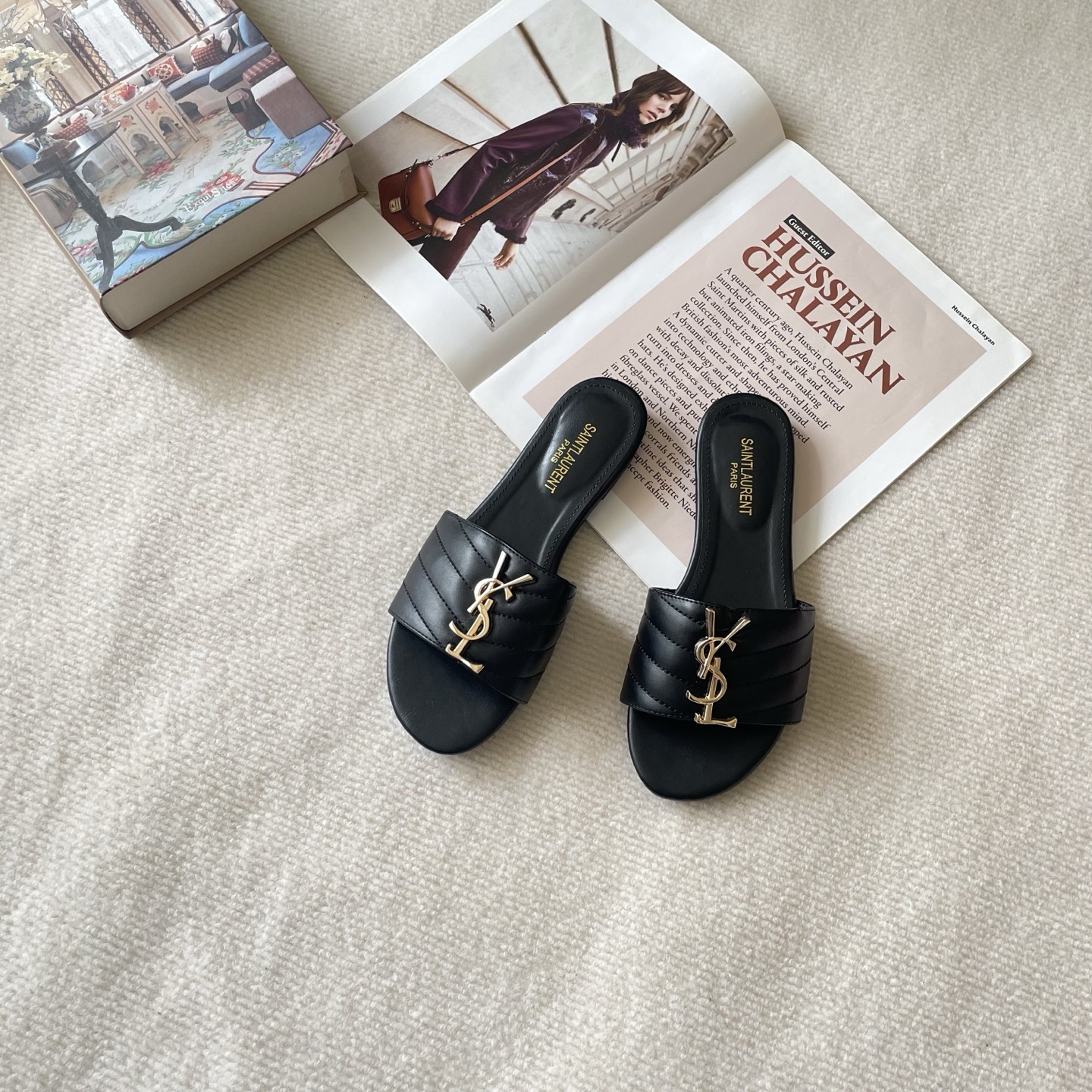 YSL 26P Embroidered Letter Flat Sandals - Image 7
