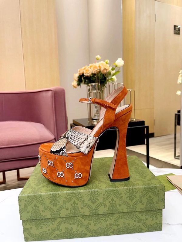 Gucci GG Patchwork Chunky-Heeled Sandals