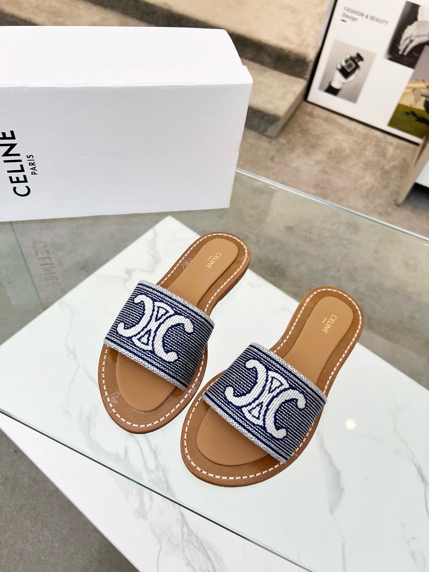 CELINE LYMPIA EMBROIDERED COTTON CANVAS MULES - Image 2