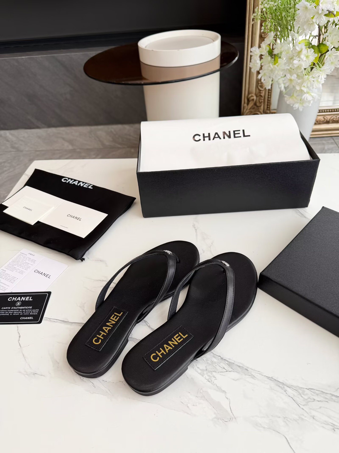 Chanel Black Thong CC Sandals - Image 5