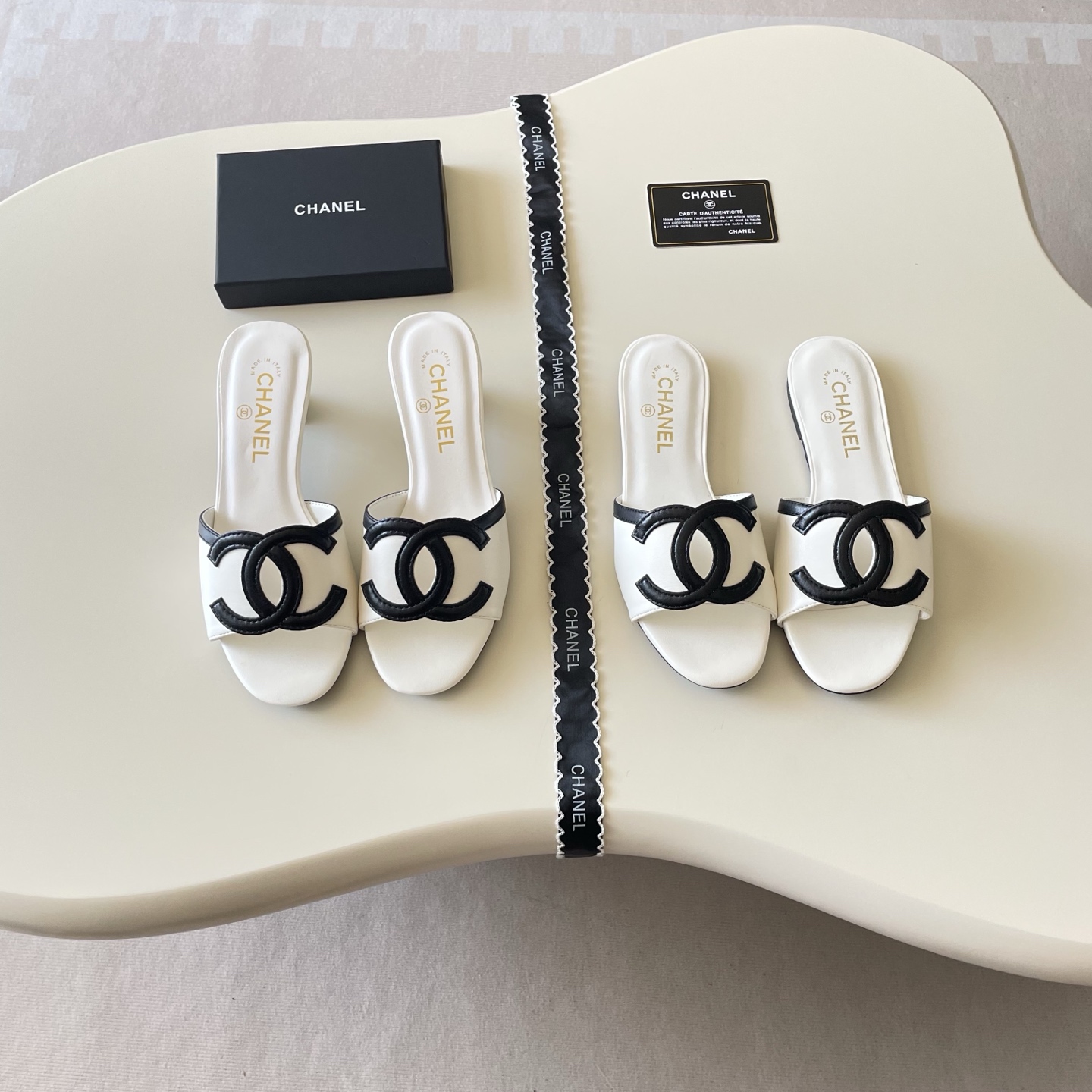 Chanel 26P Double C Two-Tone Flat Slippers - Image 3